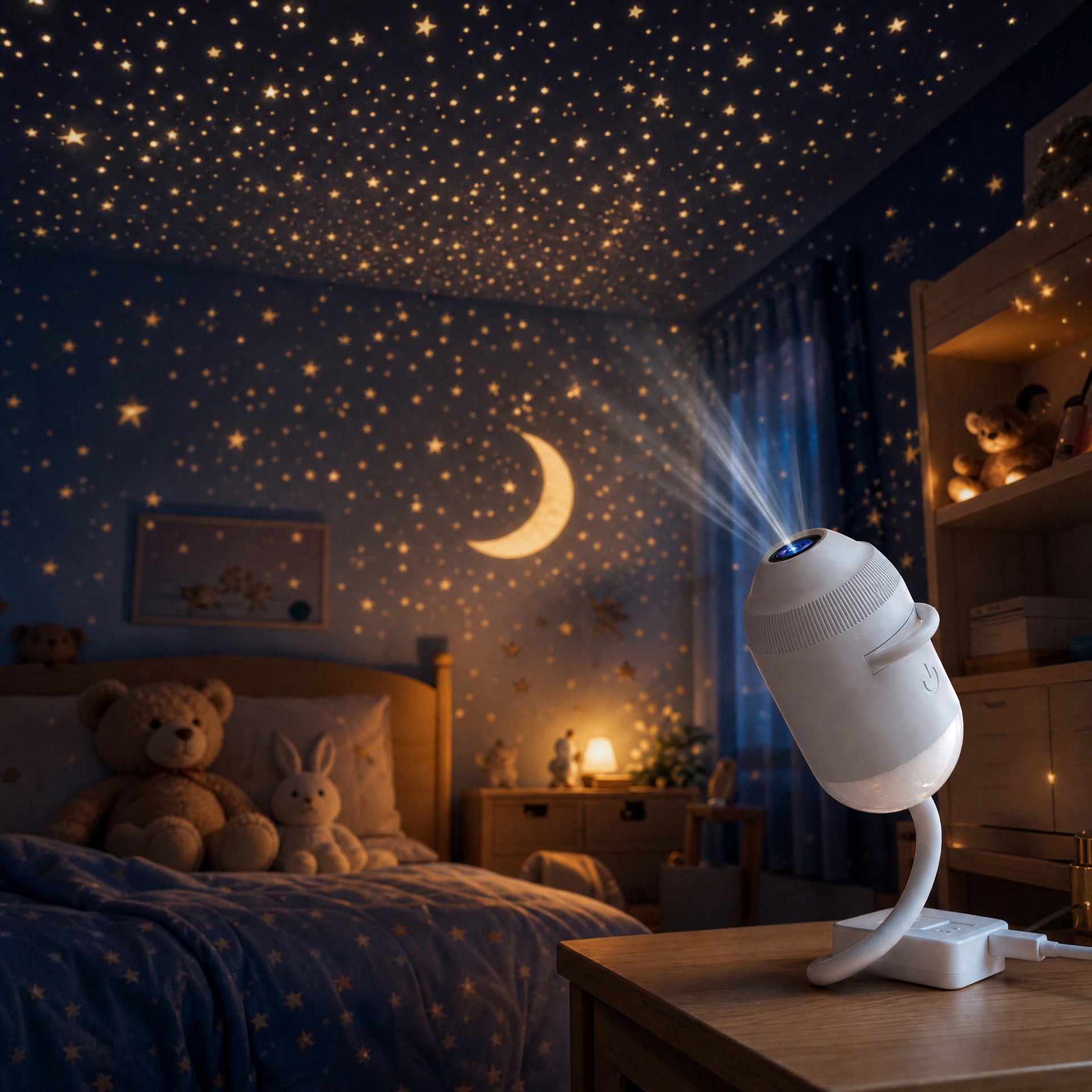 Star Projector Night Light — 24-in-1 Starry Sky Ceiling Lamp, USB Plug-In, Flexible Gooseneck