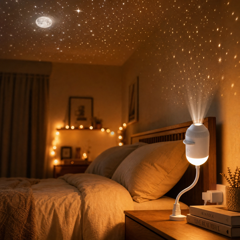 Star Projector Night Light — 24-in-1 Starry Sky Ceiling Lamp, USB Plug-In, Flexible Gooseneck