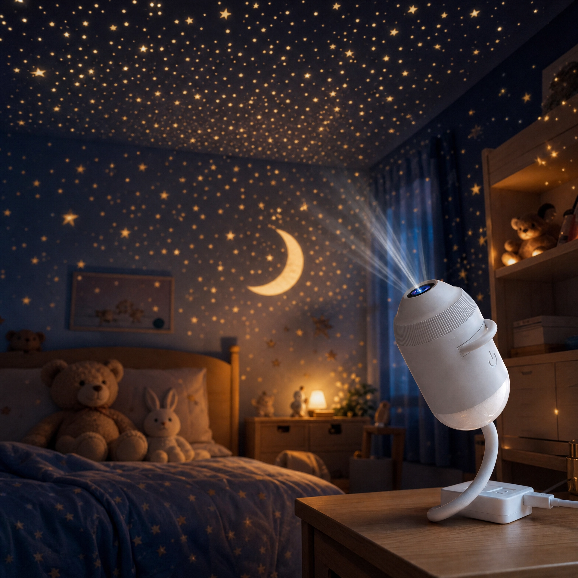 Star Projector Night Light — 24-in-1 Starry Sky Ceiling Lamp, USB Plug-In, Flexible Gooseneck